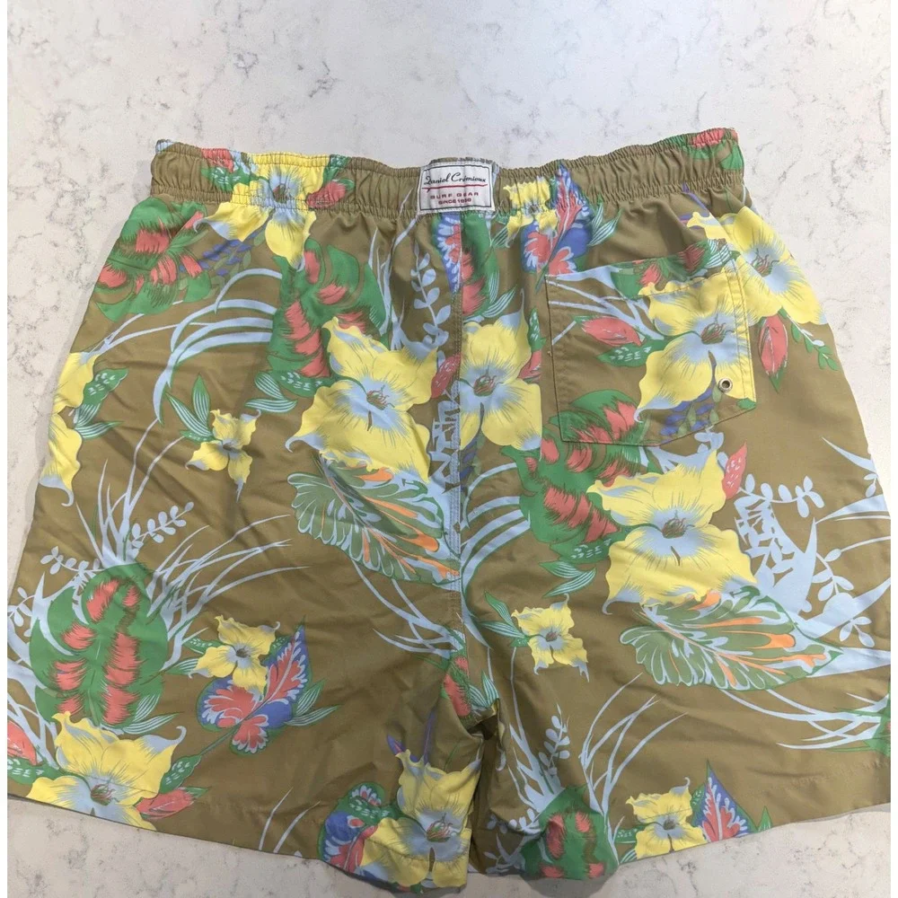 Cremieux Surf Gear Mens XL Tropical Floral Vintage Swim Trunks Tan  Board Shorts